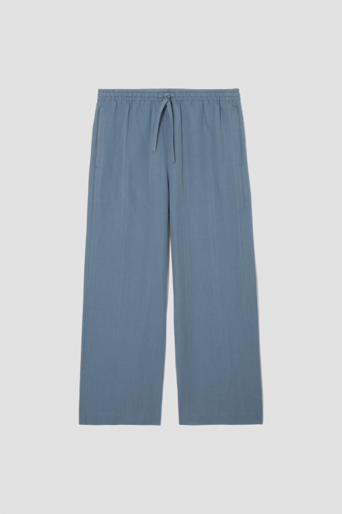 STRAIGHT-LEG TEXTURED LINEN TROUSERS